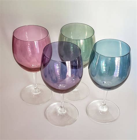 Vintage Multi Colored Wine Glasses Set of Four Violet Aqua - Etsy | Colored wine glasses ...