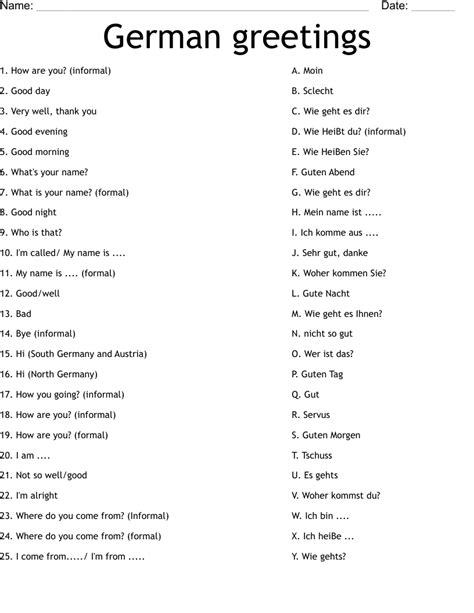 German greetings Worksheet - WordMint