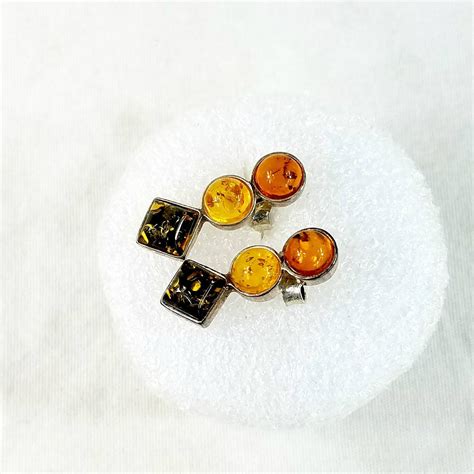 Amber Earrings, Vintage Sterling Silver Amber Earrings, Tri-Color Amber ...