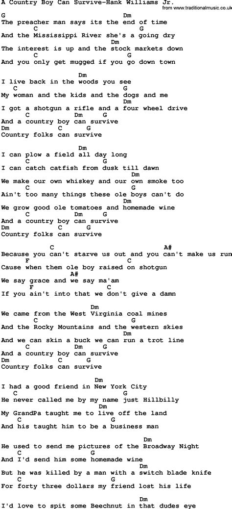 Country Music:A Country Boy Can Survive-Hank Williams Jr Lyrics and Chords