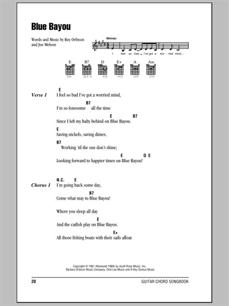 Blue Bayou by Roy Orbison - Guitar Chords/Lyrics - Guitar Instructor