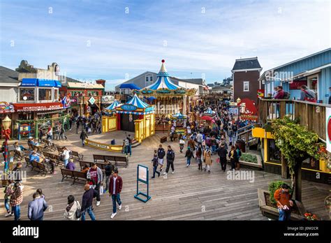 Pier 39 stores and Carousel in Fishermans Wharf - San Francisco Stock ...