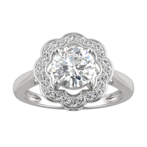 Charles & Colvard 14K White Gold Moissanite 6.5mm Round Floral Halo ...