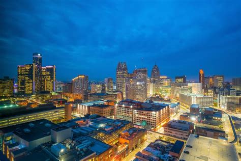 Aerial View of Downtown Detroit at Twilight Stock Photo - Image of landmark, cityscape: 80227548