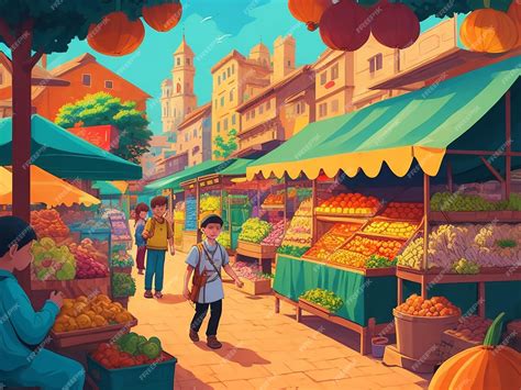 Traditional Market cartoon illustration | Premium AI-generated image