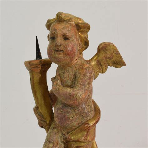 Small 18th Century, Italian Carved Wood Baroque Angel with Candleholder ...