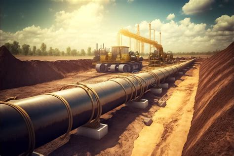 Natural Gas Pipeline Construction Work. Installation of Industrial Gas ...