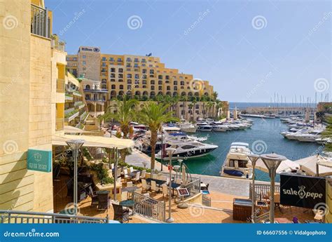 Marina and Terrace of Hilton Hotel, Malta Editorial Photo - Image of ...