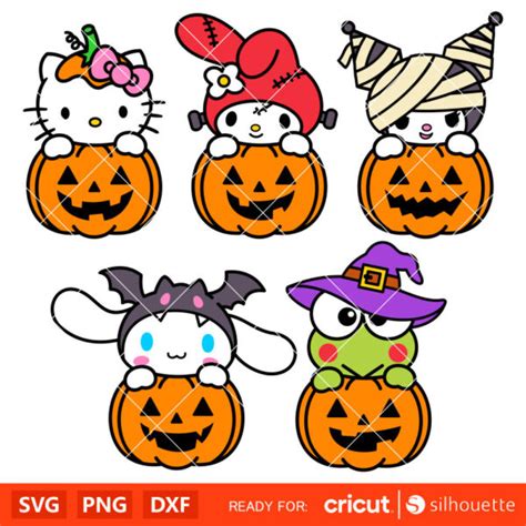 Pumpkin Sanrio Characters Bundle Svg, Halloween Svg, Hello Kitty Svg ...