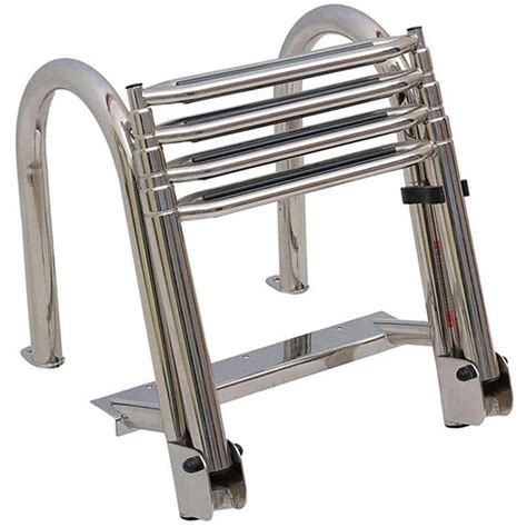 Buy Stainless Steel 4 Step Folding Ladder for Fishing Boat, Heavy Duty Pontoon Ladders, Marine ...