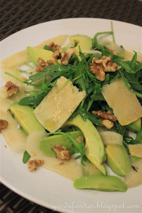 GoodyFoodies: Recipe: Avocado, pear and rocket salad with Parmigiano Reggiano and honey dressing