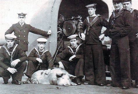 Crew of HMS Glasgow with Tirpitz the pig in the First World War World ...