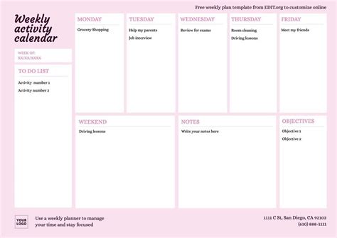 Weekly Planner Printable With Times