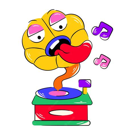 Premium Vector | A cartoon of a record player with a yellow head with a red band on it.