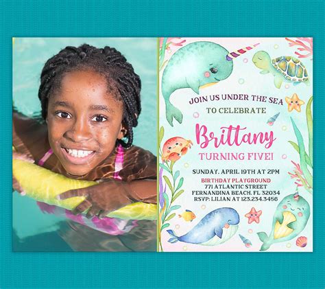 Under the sea birthday invitation with photo for girl - Perfect Party Prints: editable party ...