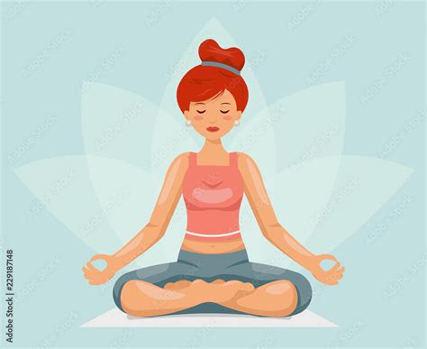 Meditation cute female girl yoga health cartoon character design vector ...