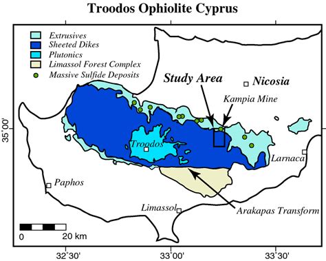 Simplified geological Map of the Troodos Ophiolite, Cyprus. The... | Download Scientific Diagram