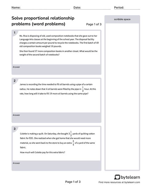 Solve Proportional Relationship Problems (Word Problems) Worksheets ...