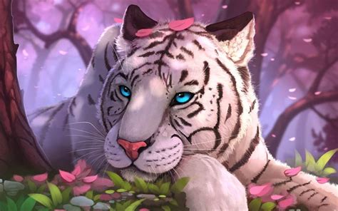 Download wallpapers Bengal tiger, art, blue eyes, Panthera tigris ...