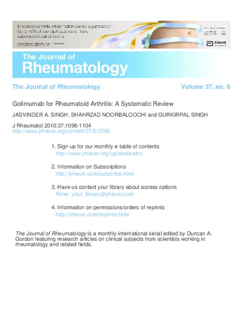 (PDF) Golimumab for Rheumatoid Arthritis: A Systematic Review | siamak ...