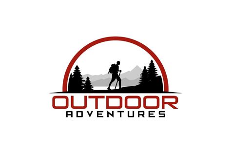 the outdoor adventures logo is shown in red and black, with an image of two people hiking