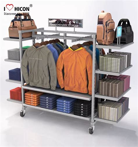 Flooring Gondola Retail Display Shelving Metal 4 - Way Hanging Apparel ...