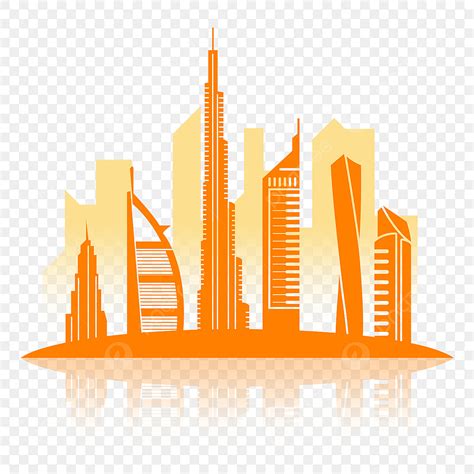 Dubai City Skyline Silhouette PNG Images, Dubai City Silhouette With Orange Lines, Orange, Line ...