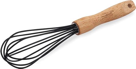 husMait 10" Silicone Whisk with Wood Handle - Superior Kitchen Whisk for Whisking Dough, Egg and ...