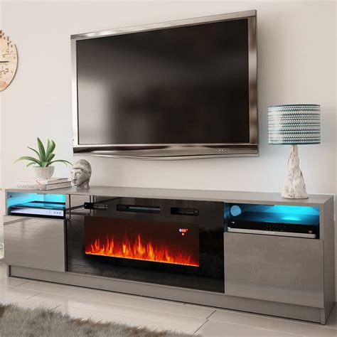 York 02 Gray Electric Fireplace Modern 79" TV Stand at Futonland