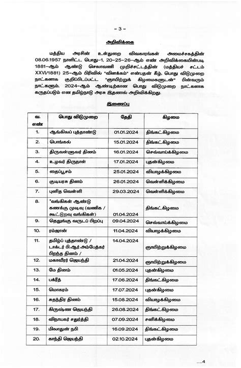 Tamil Nadu Government Holiday List 2024 | TN Govt Holiday List 2024 pdf ...