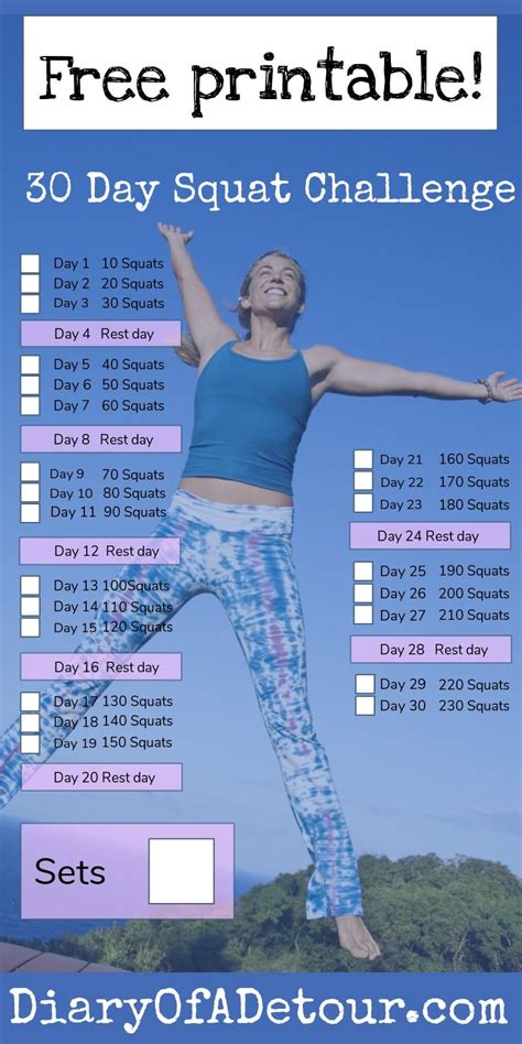 30 Day Easy Squat Challenge Chart