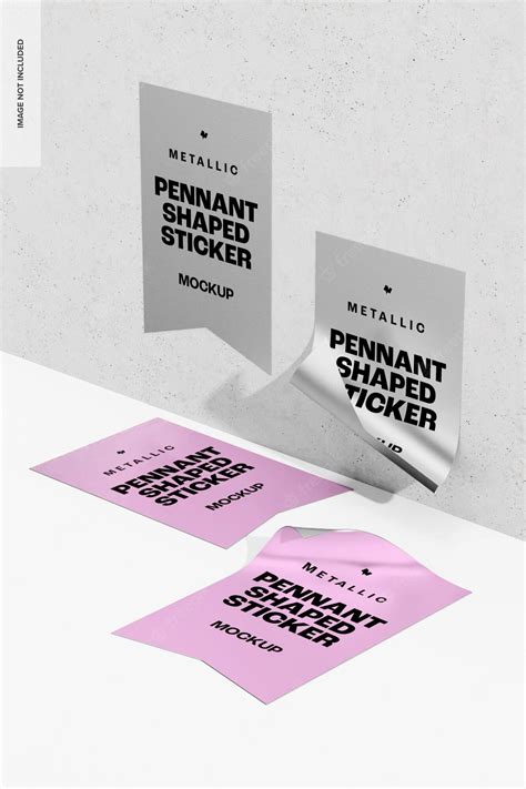 Premium PSD | Metallic pennant shaped stickers mockup, perspective