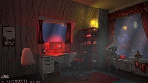 ArtStation - Anime / Visual novel background illustration - Gaming Room