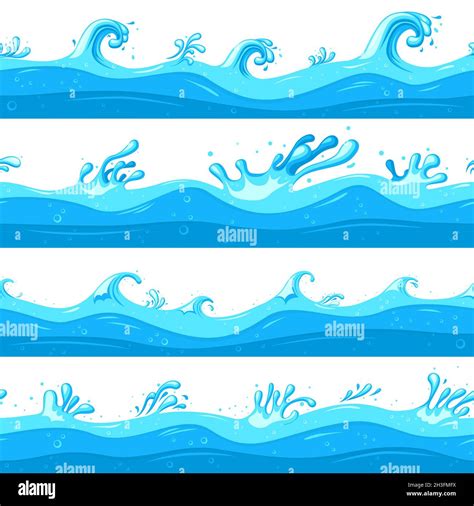 Cartoon sea waves. Ocean flow, game wave flat clipart. Cartoon blue sea ...