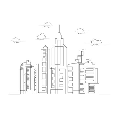 Premium Vector | City buildings skyline with clouds minimalist one line drawing