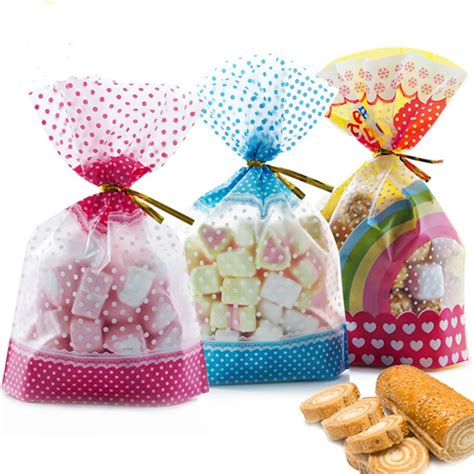 50 Pcs White Dots Plastic Christmas Gift Bag Cookie Candy Packaging Bag ...