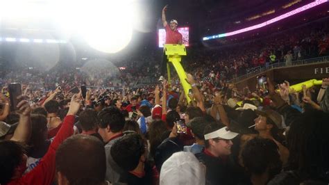 Ole Miss football fans tear down goal posts to celebrate Georgia win