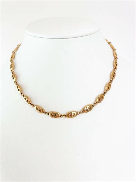 Vintage Dior Necklace, CD Logo Link Necklace, Christian Dior Necklace, Dior Link Gold Tone ...