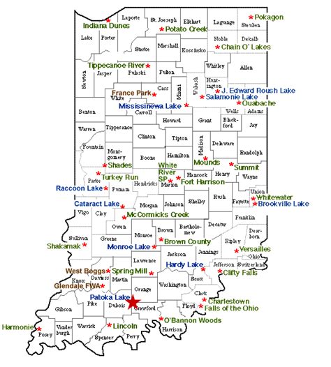 Indiana State Parks, lakes and Reservoirs.