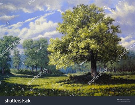 Oil Paintings Landscape Trees Art Stock Illustration 732929482 ...