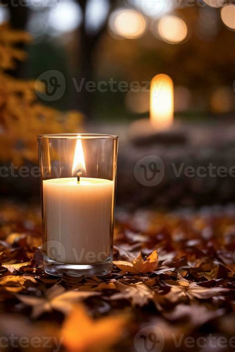 Photo of the candle and fall leaves wallpaper 29998454 Stock Photo at ...