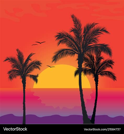 Beach palm tree tropical summer ocean landscape Vector Image