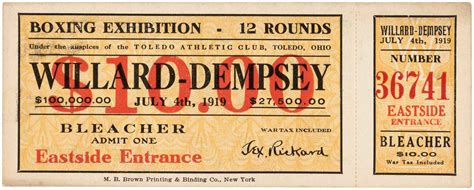 Hake's - JESS WILLARD VS. JACK DEMPSEY 1919 FULL TICKET.