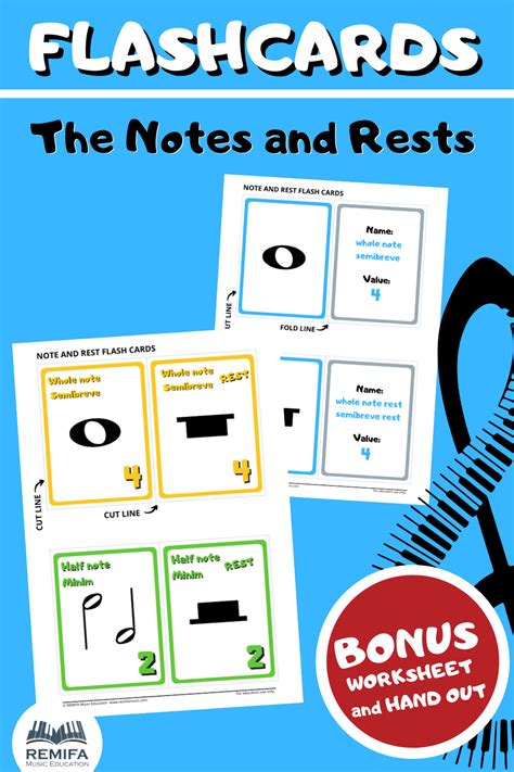 FLASH CARDS - The notes and rest values - BONUS worksheet and handout ...