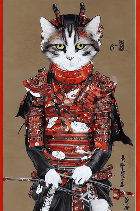 Japanese Samurai Cat Art · Creative Fabrica