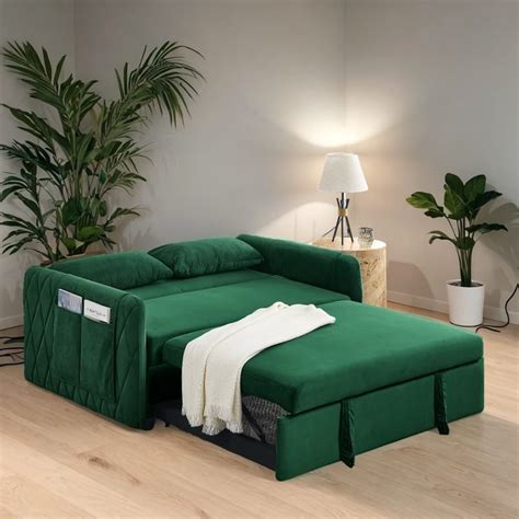 55" Modern Convertible Pull Out Sofa Bed With 2 Arm Pockets,2 Pillows ...