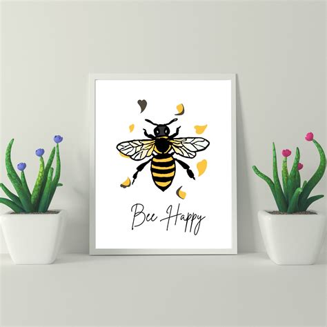 Bee Happy Printable Wall Art, Bee Happy Gift Art,bee Happy Print, Bumble Bee Digital Wall Art ...