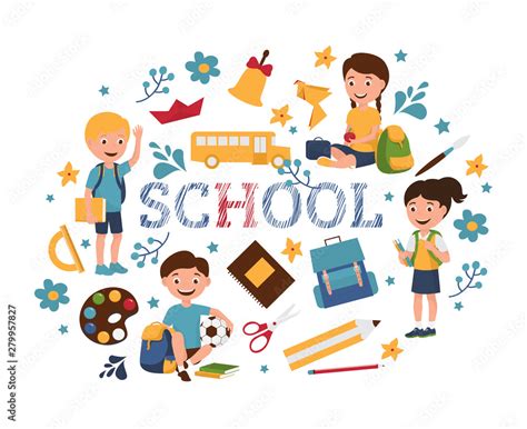 Back to school pupils vector illustration isolated on white. Boys and ...