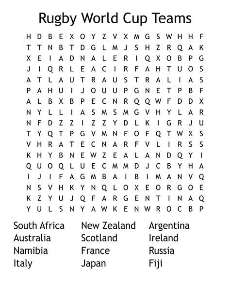 Rugby World Cup Teams Word Search - WordMint