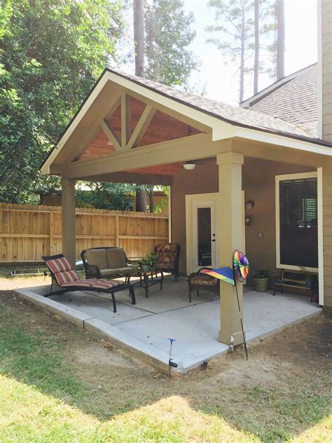 Pergola Plans attached to House Beautiful Gable Roof Patio Cover with Wood Stained Ceiling Go ...